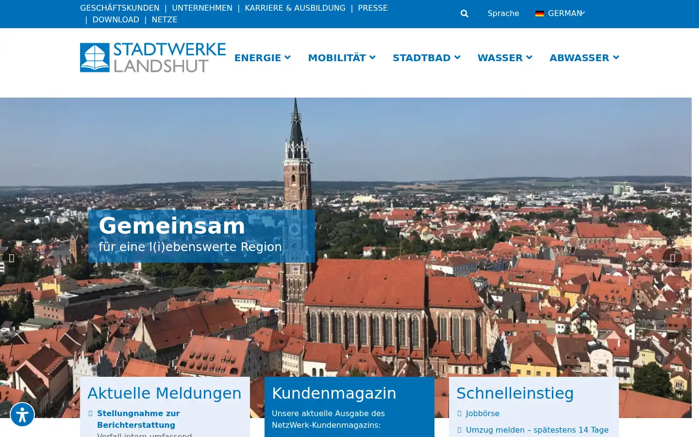 Screenshot of stadtwerke-landshut.de