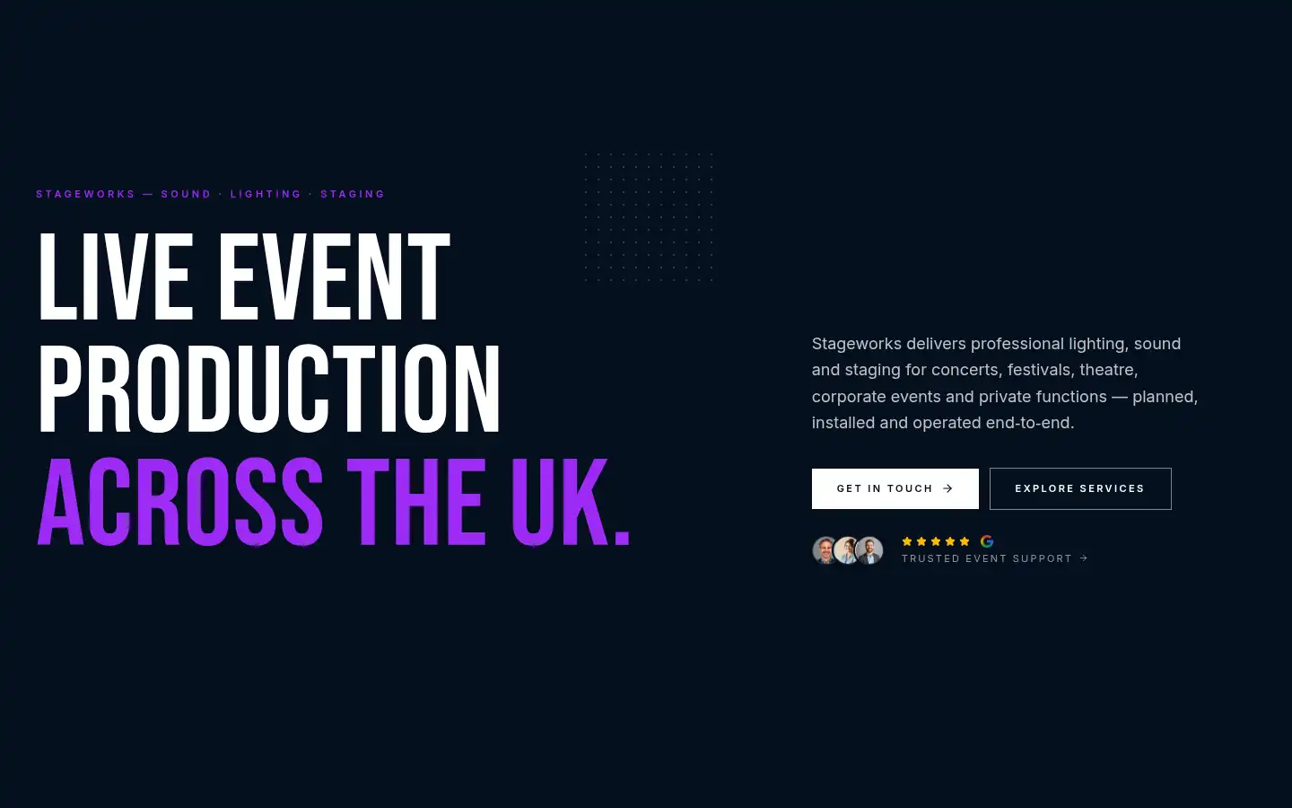 Screenshot of stageworkslightingandsound.co.uk