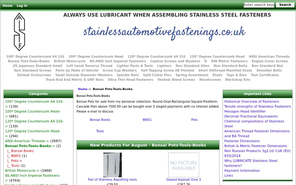 Screenshot of stainlessautomotivefastenings.co.uk