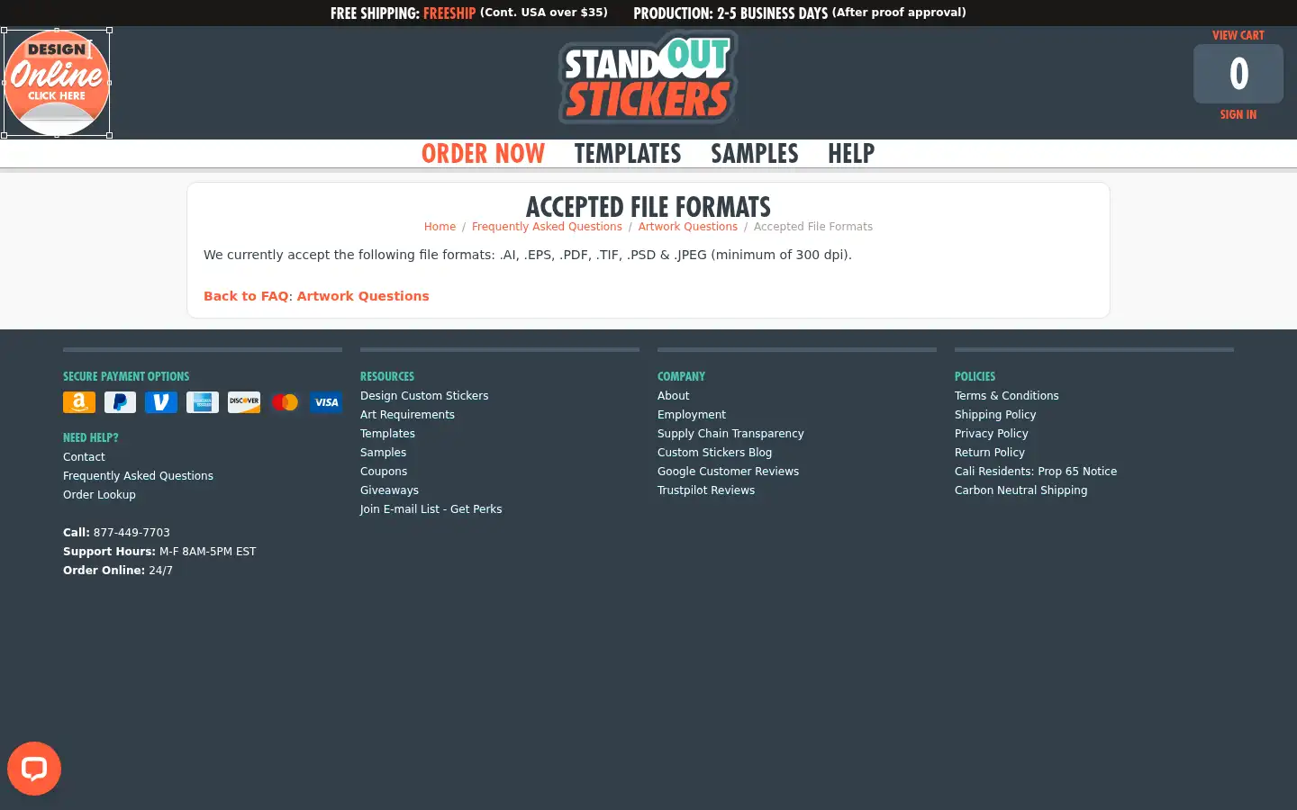 Screenshot of standoutstickers.com