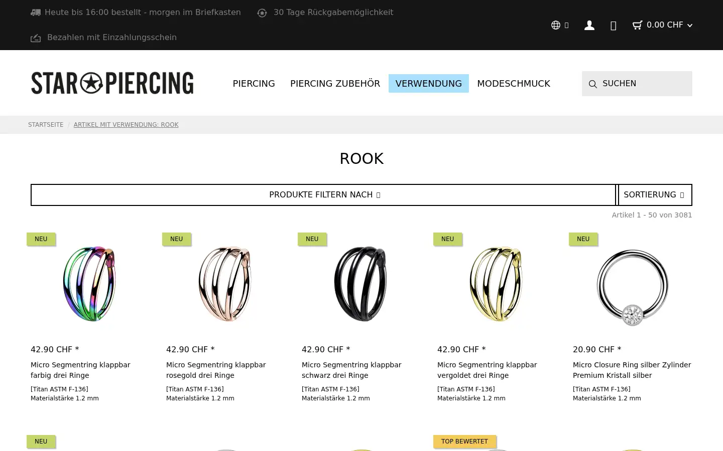 Screenshot of star-piercing.ch