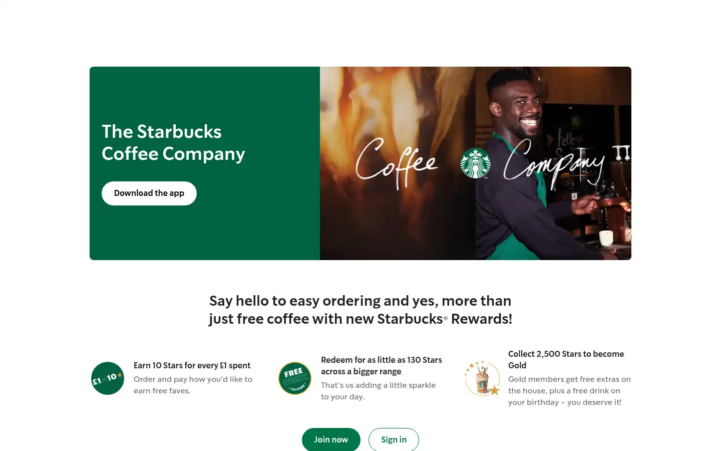 Screenshot of starbucks.co.uk
