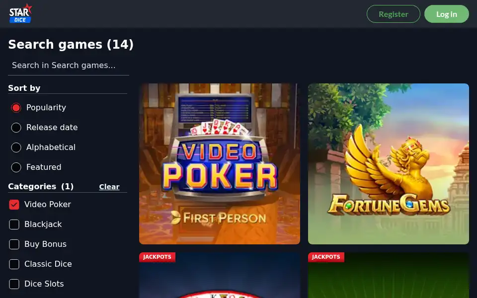 Screenshot of starcasinodice.be