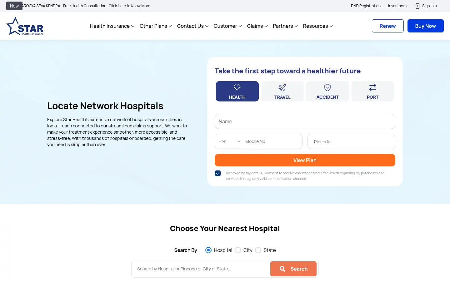 Screenshot of starhealth.in