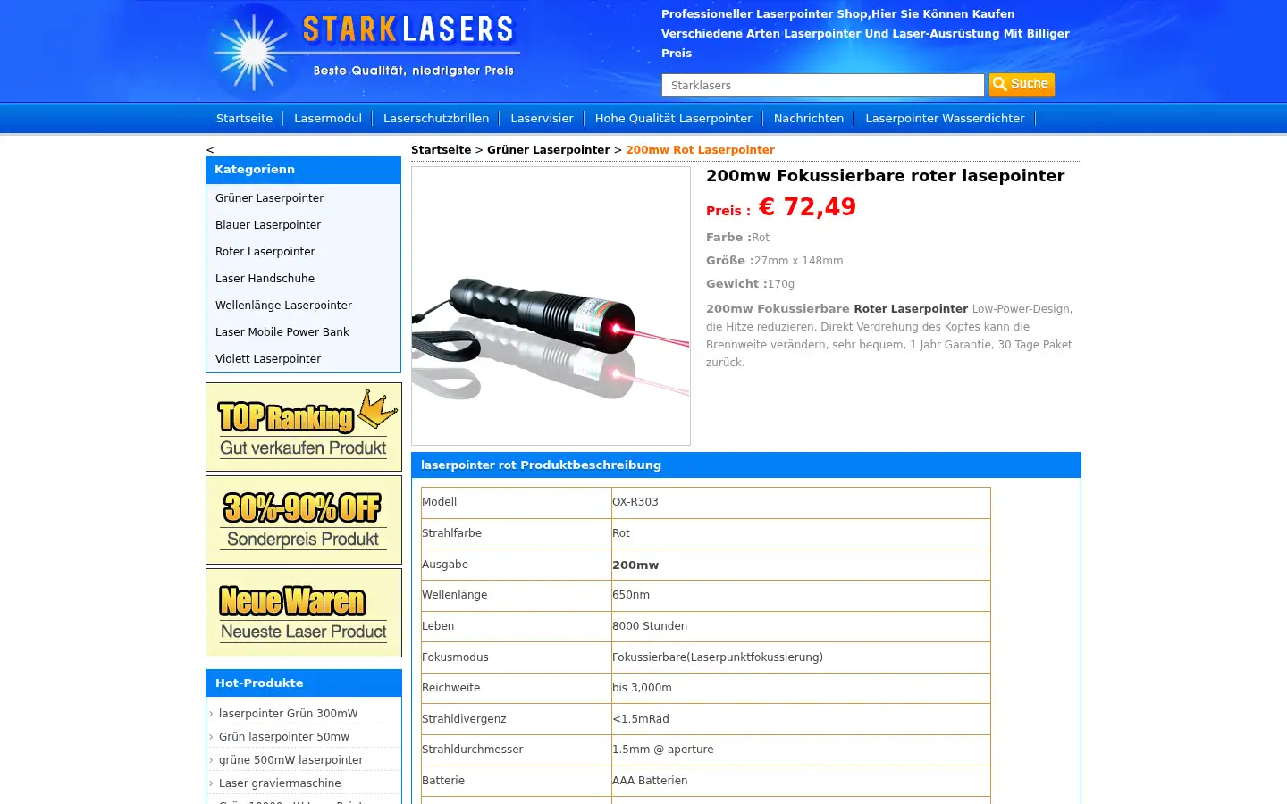 Screenshot of starklasers.com