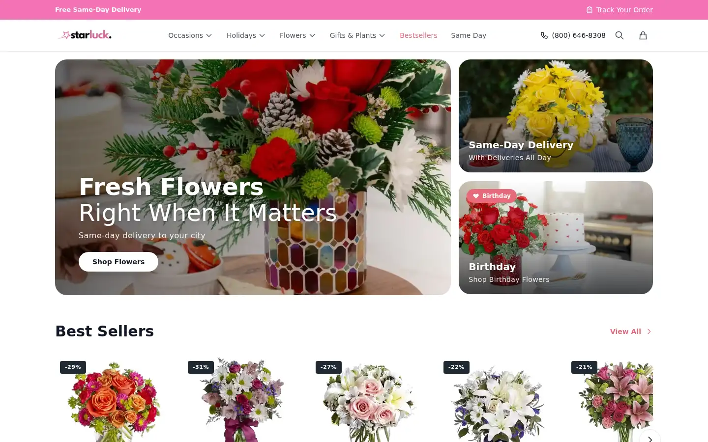 Screenshot of starluckflowers.com