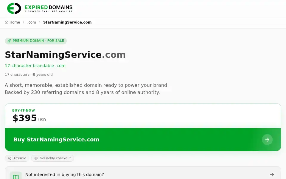 Screenshot of starnamingservice.com