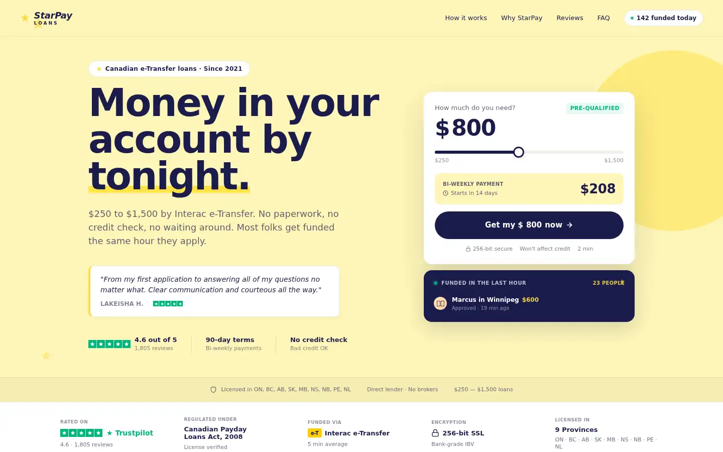 Screenshot of starpayloans.ca