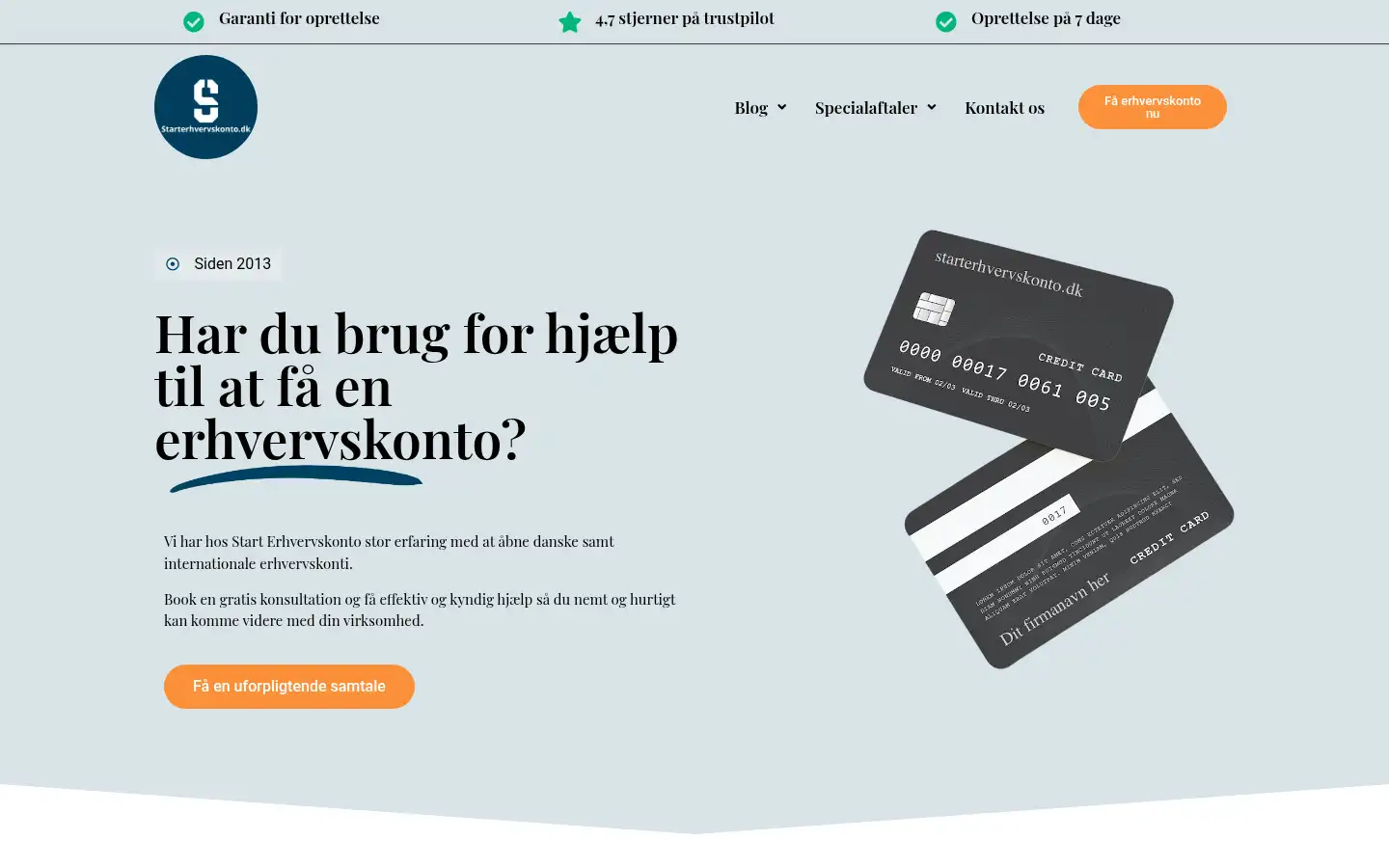 Screenshot of starterhvervskonto.dk