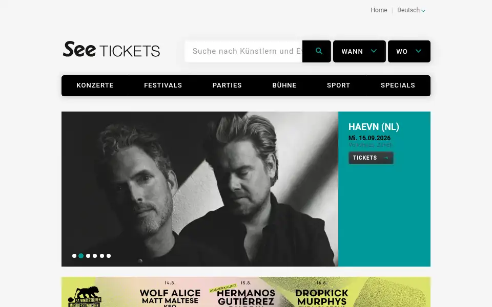 Screenshot of starticket.ch