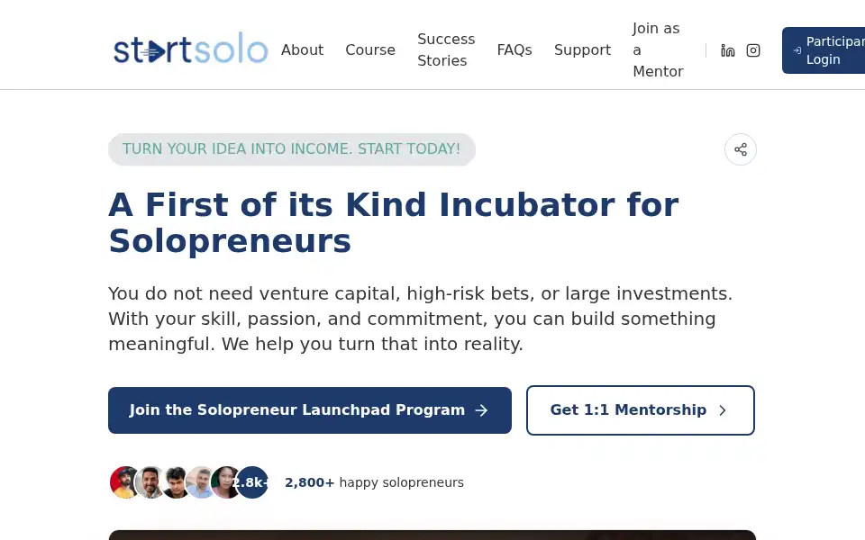 Screenshot of startsolo.in