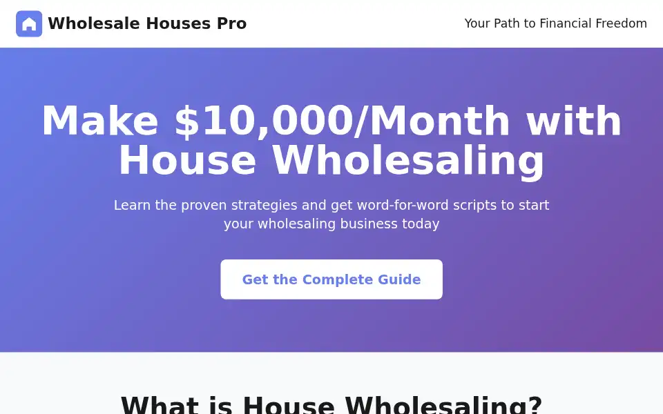 Screenshot of startwholesalingtoday.com