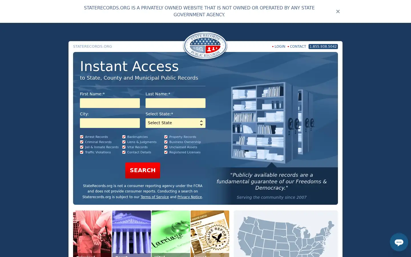 Screenshot of staterecords.org