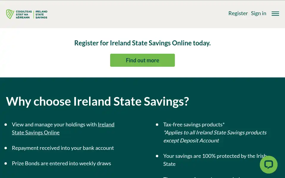 Screenshot of statesavings.ie