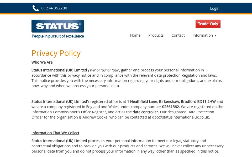 Screenshot of statusinternationaluk.co.uk