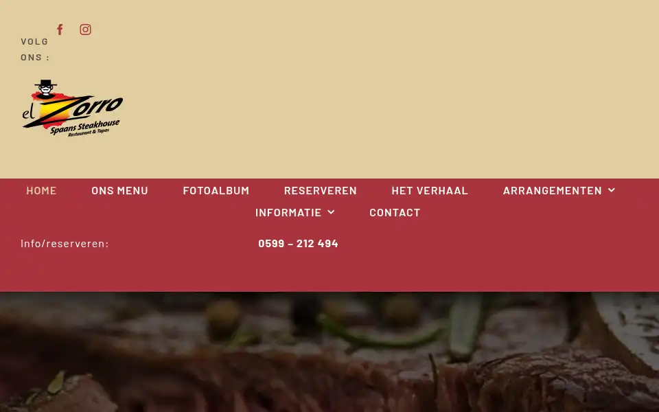 Screenshot of steakhouseelzorro.nl