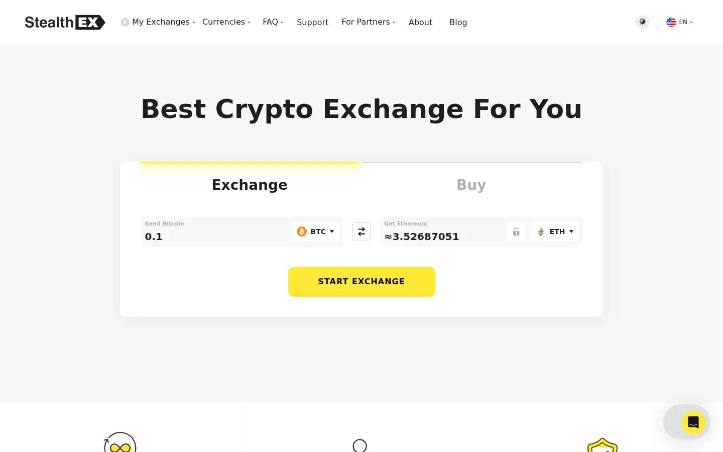 Screenshot of stealthex.io