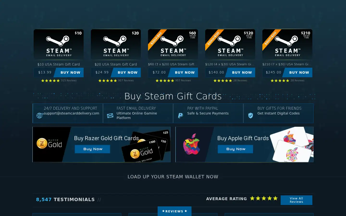 Screenshot of steamcarddelivery.com