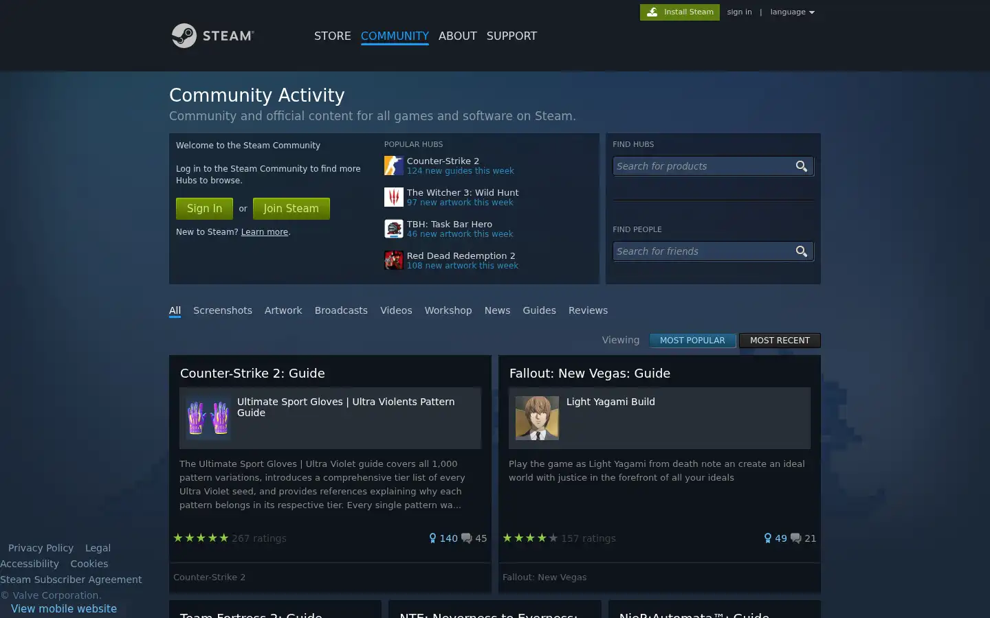 Screenshot of steamcommunity.com