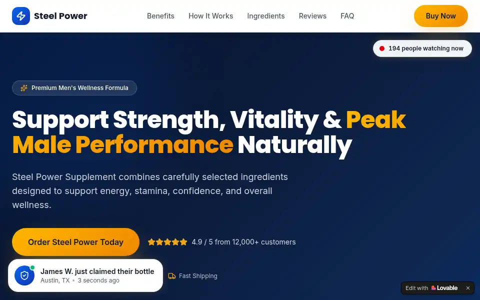 Screenshot of steelpowersupplement.lovable.app
