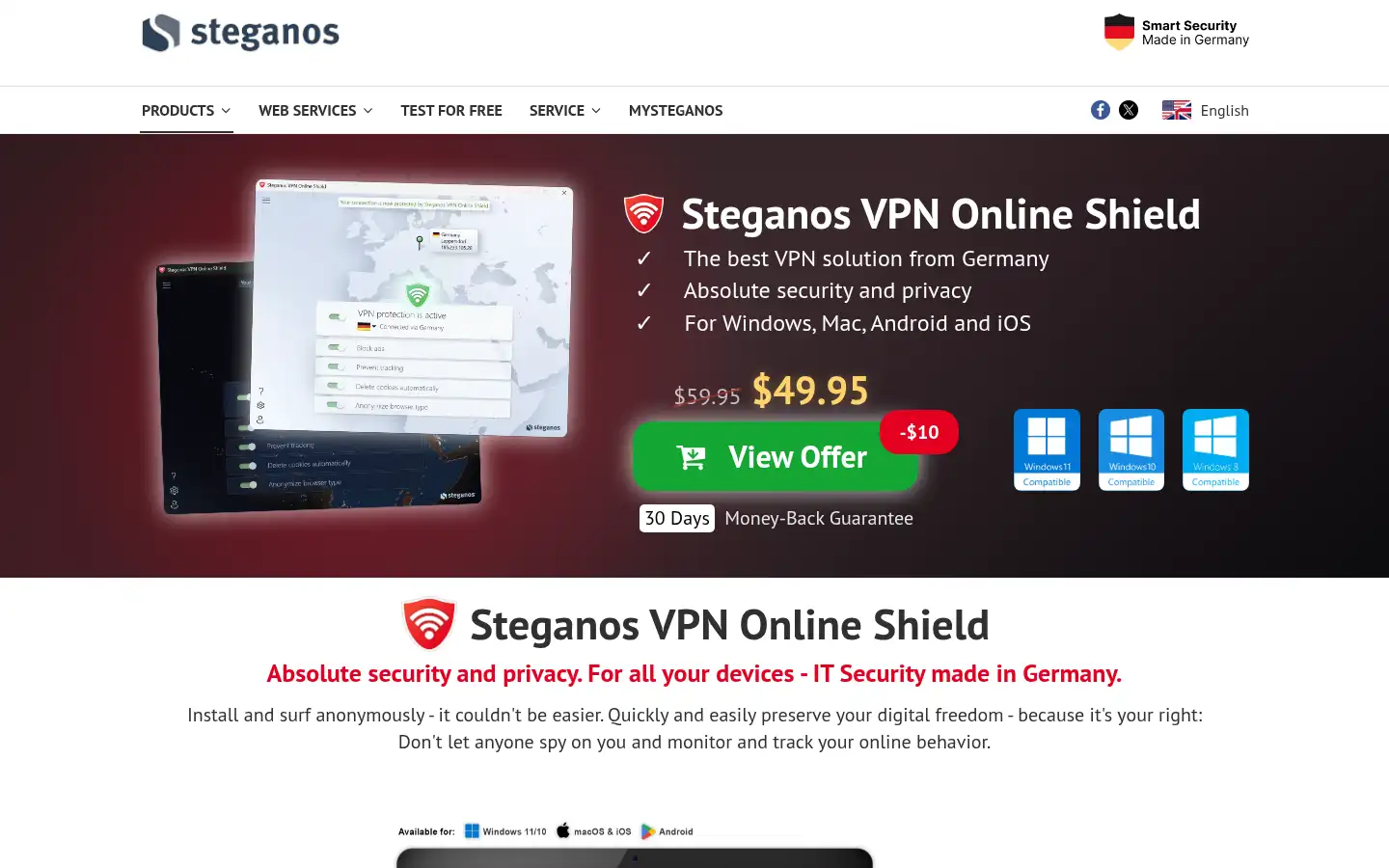 Screenshot of steganos.com