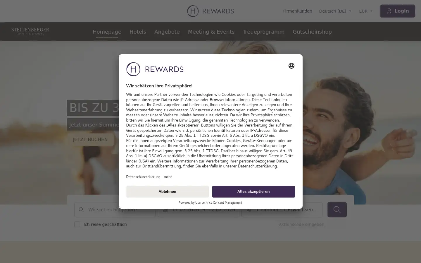 Screenshot of steigenberger.com