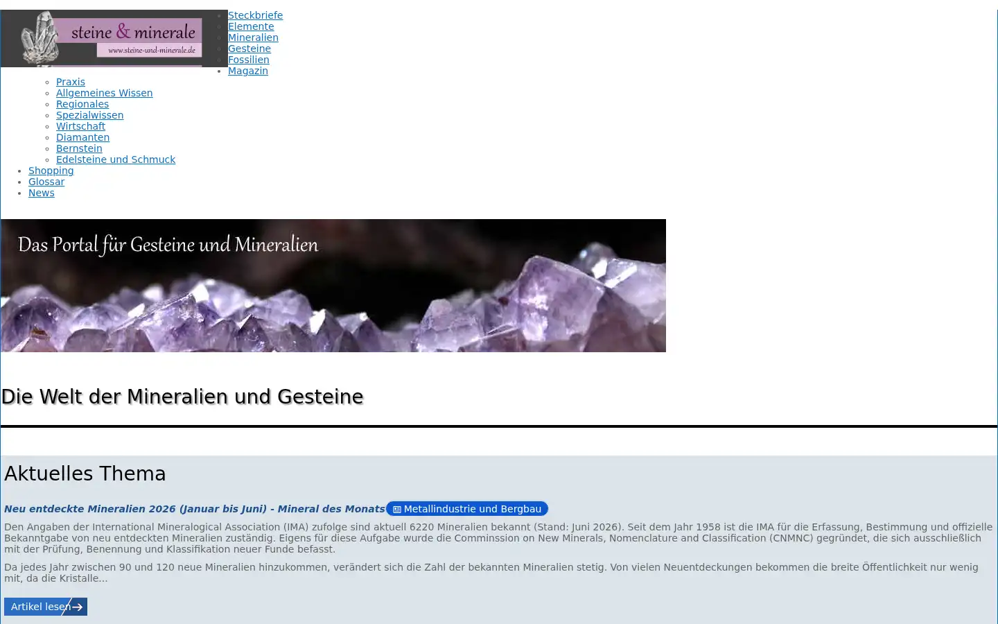Screenshot of steine-und-minerale.de