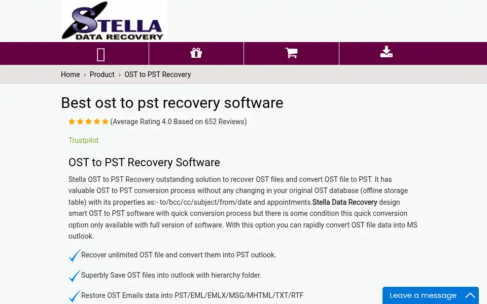 Screenshot of stelladatarecovery.com