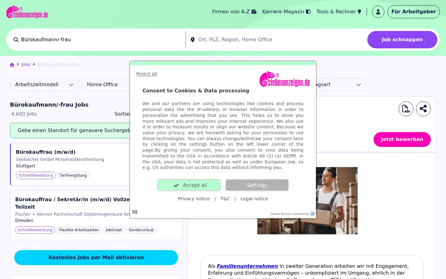 Screenshot of stellenanzeigen.de