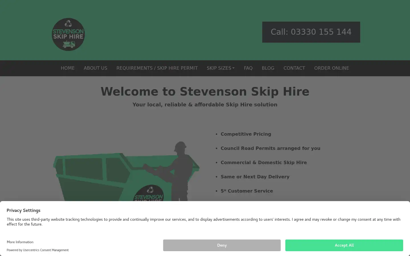 Screenshot of stevensonskiphire.co.uk