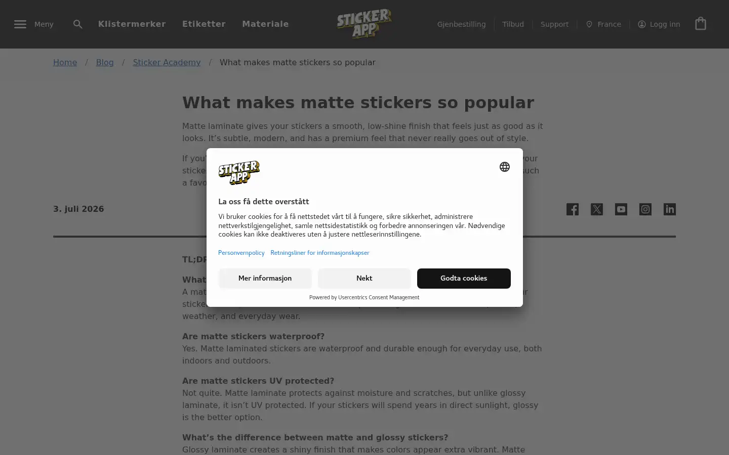 Screenshot of stickerapp.no
