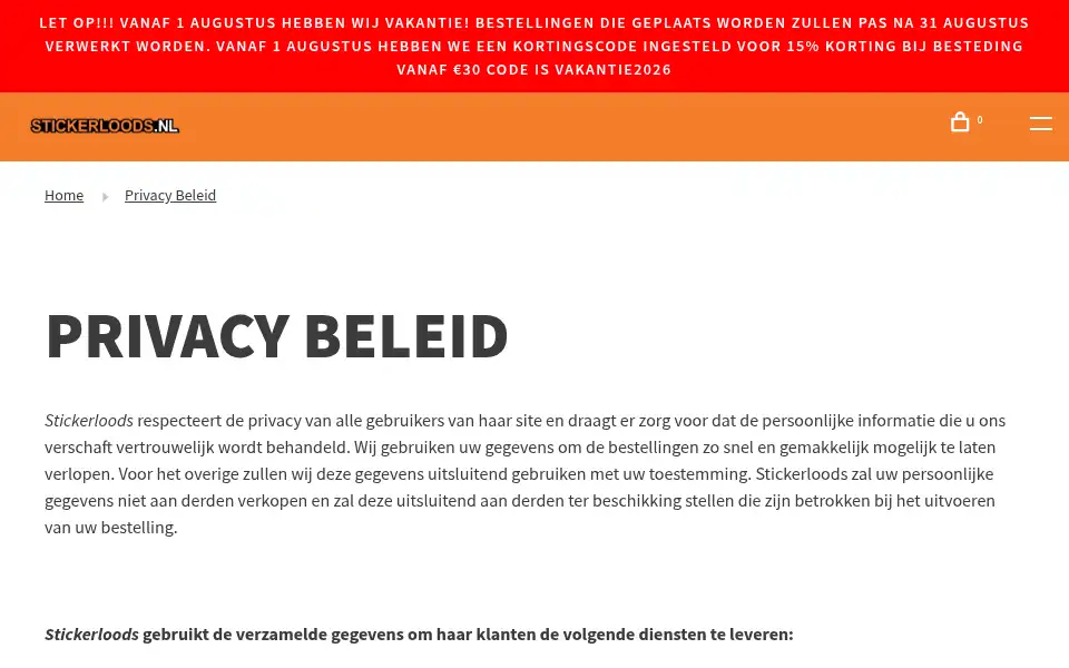 Screenshot of stickerloods.nl