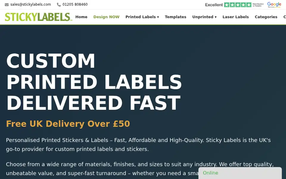 Screenshot of stickylabels.com