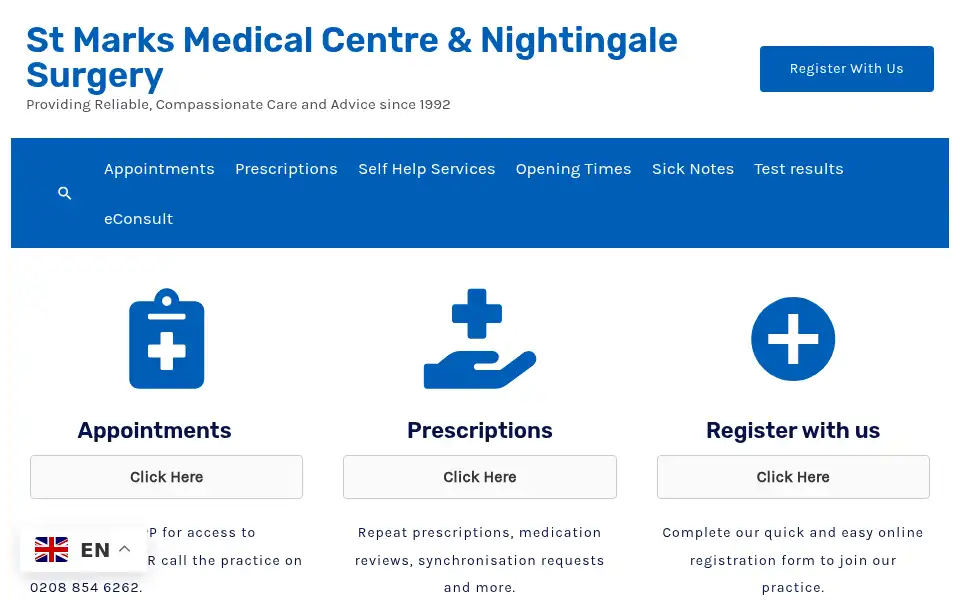 Screenshot of stmarksmedicalcentre.co.uk