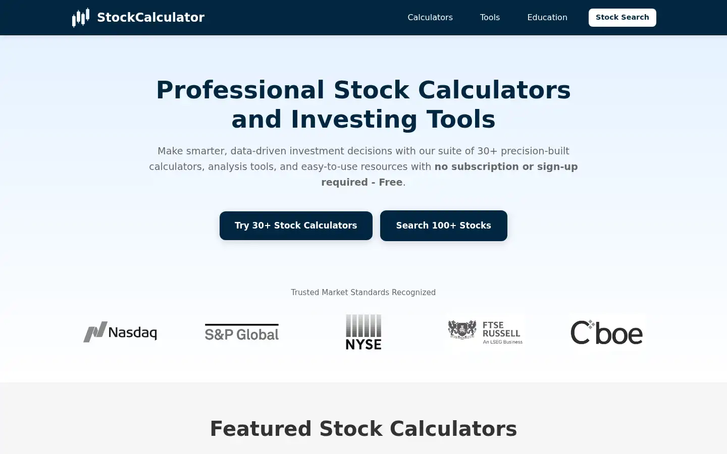Screenshot of stockcalculator.com