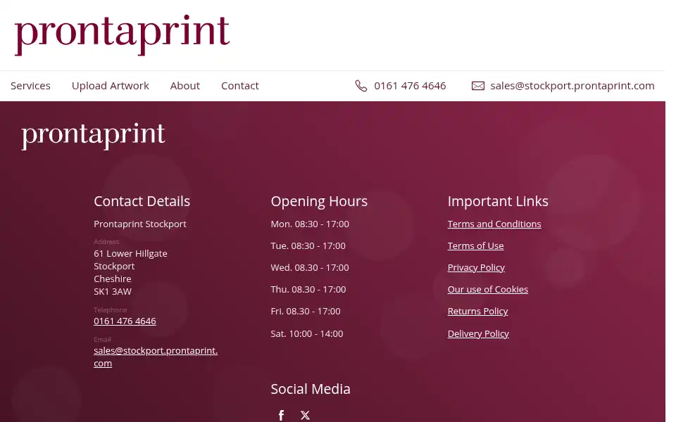 Screenshot of stockport.prontaprint.com
