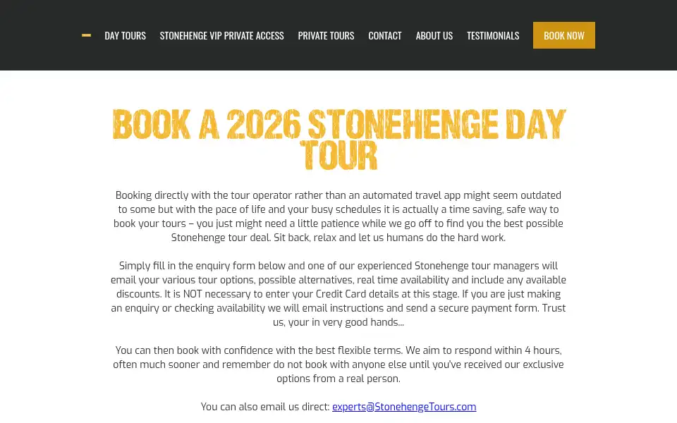 Screenshot of stonehengetours.com