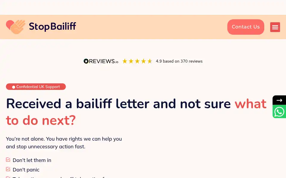 Screenshot of stopbailiff.co.uk