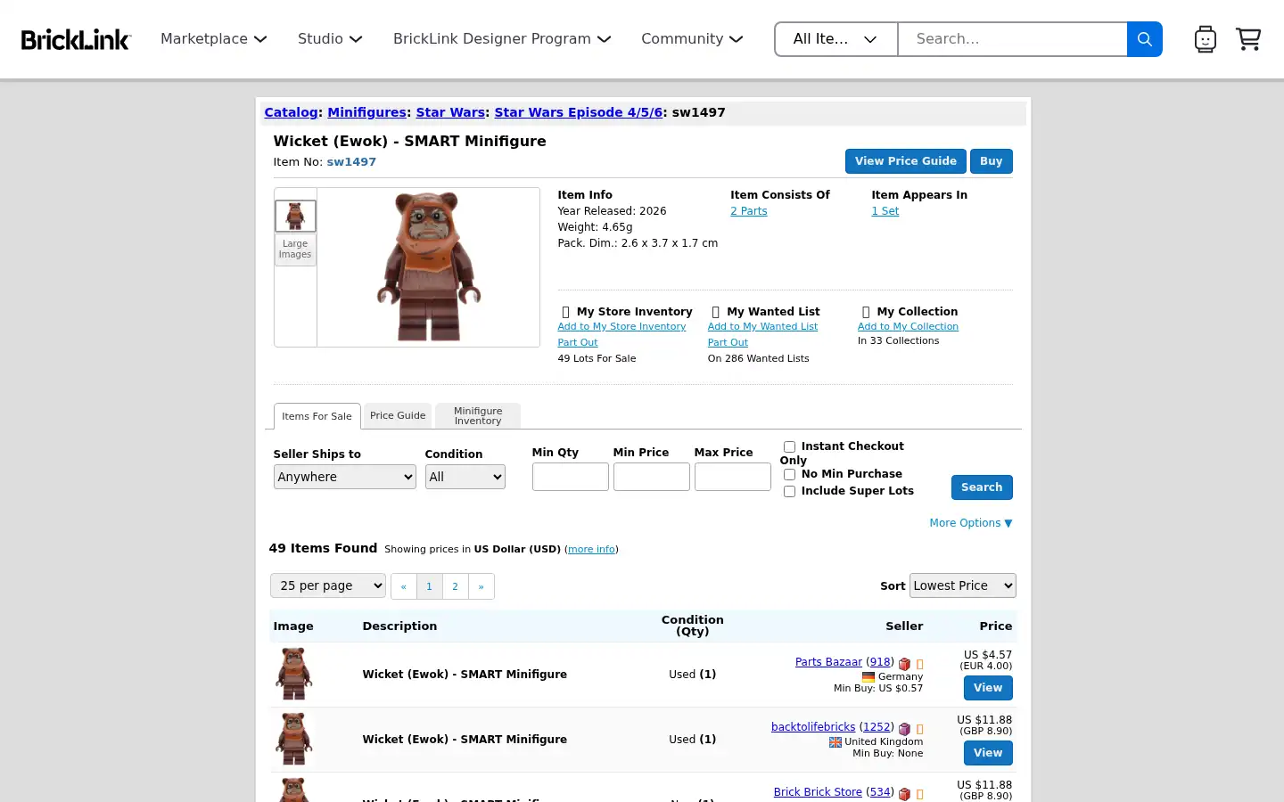 Screenshot of store.bricklink.com