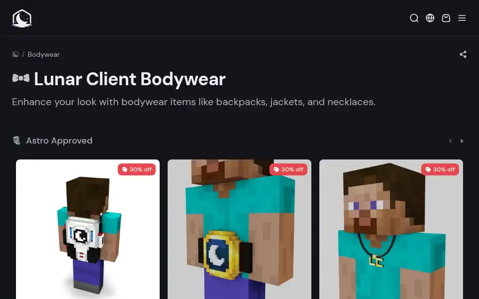 Screenshot of store.lunarclient.com