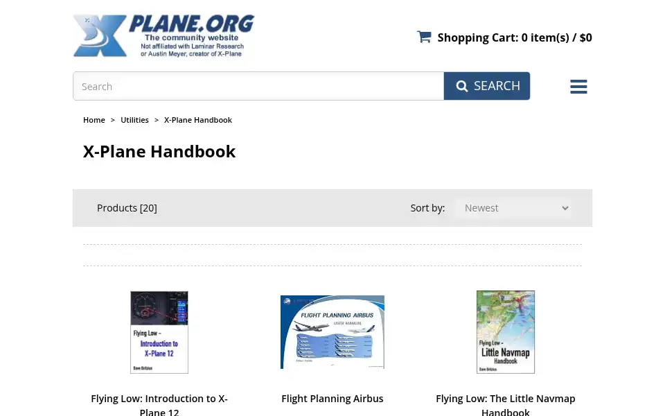 Screenshot of store.x-plane.org
