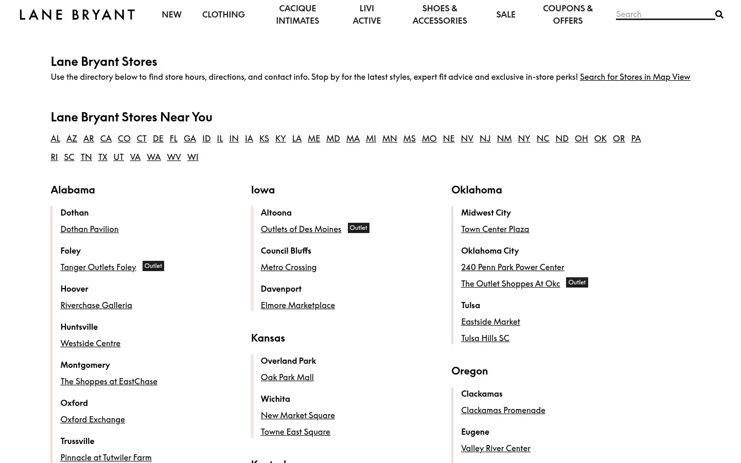Screenshot of stores.lanebryant.com