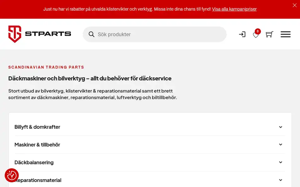 Screenshot of stparts.se