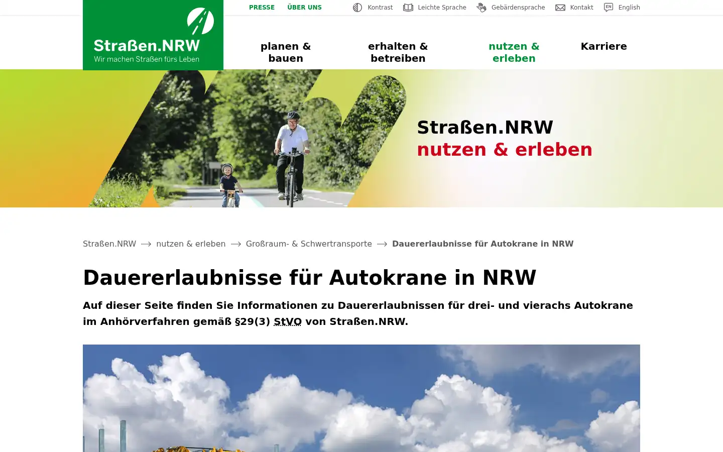 Screenshot of strassen.nrw.de