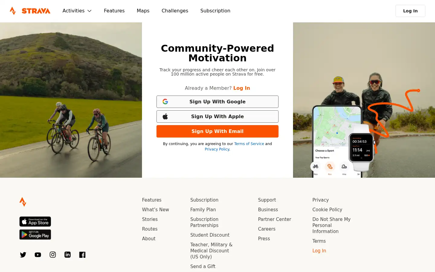 Screenshot of strava.com