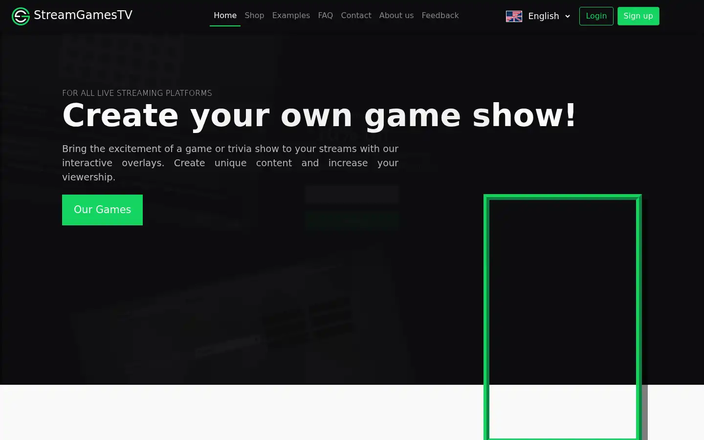 Screenshot of streamgamestv.com