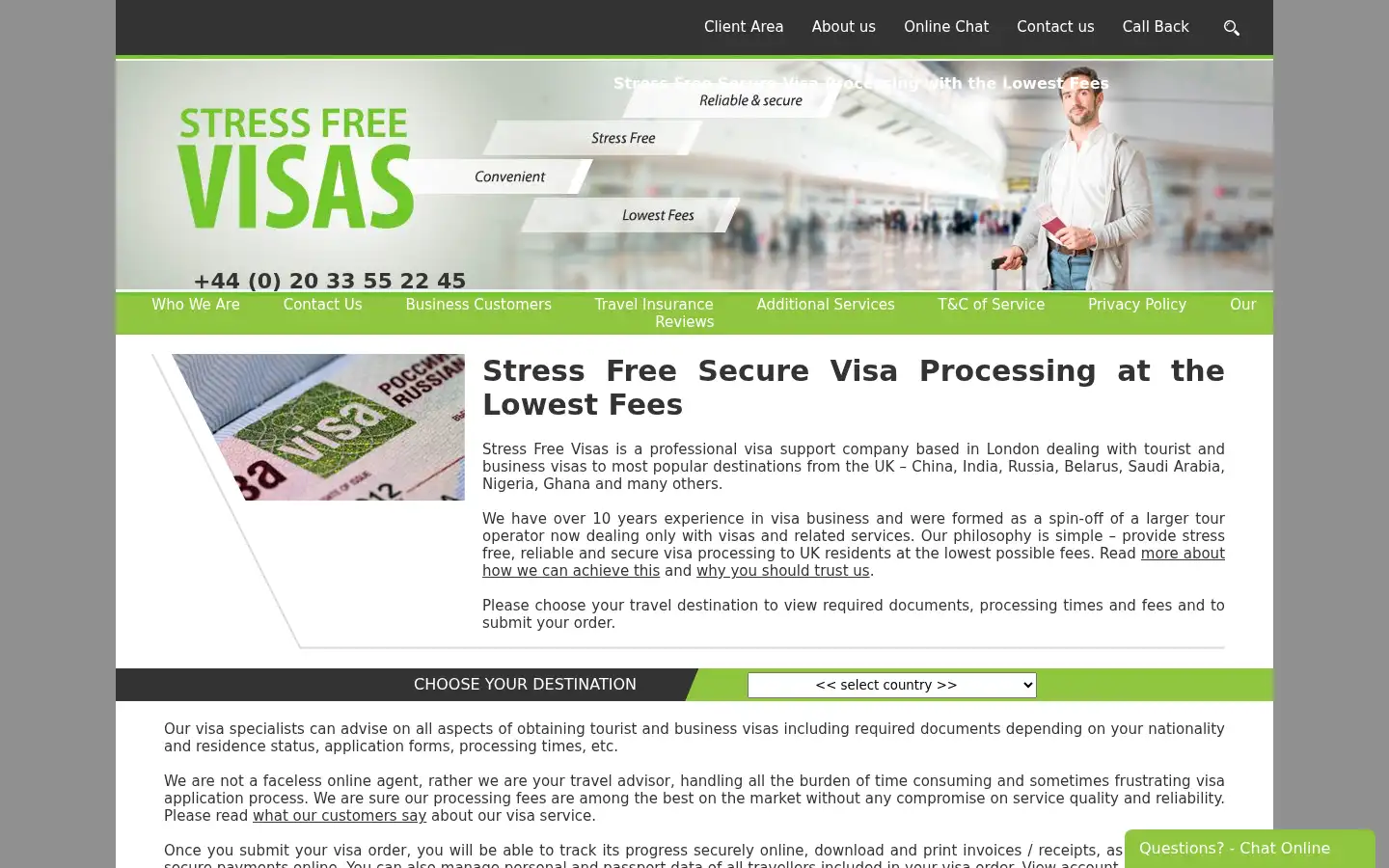 Screenshot of stressfreevisas.co.uk