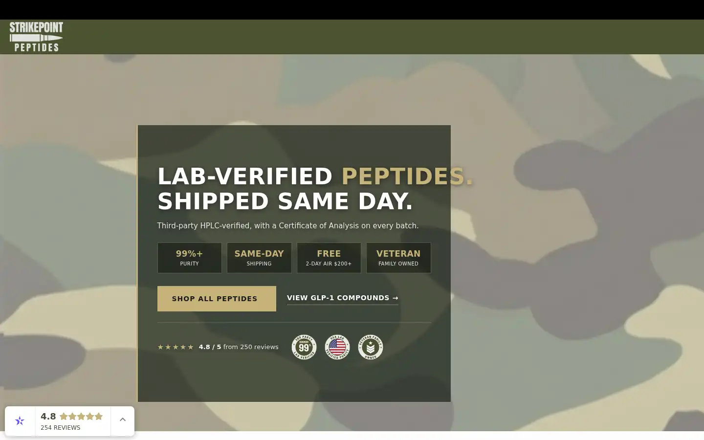 Screenshot of strikepointpeptides.com
