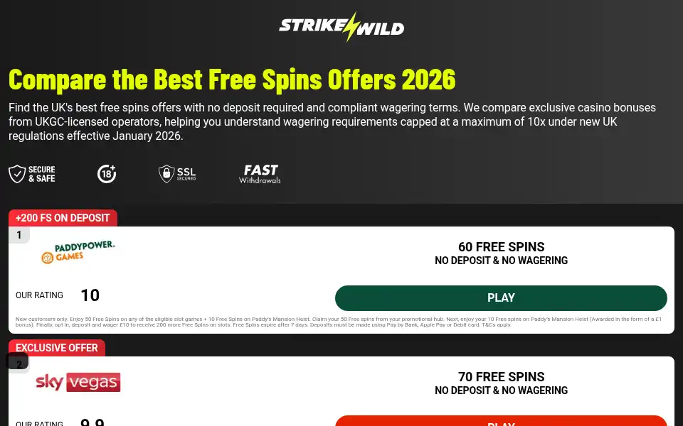 Screenshot of strikewild.co.uk