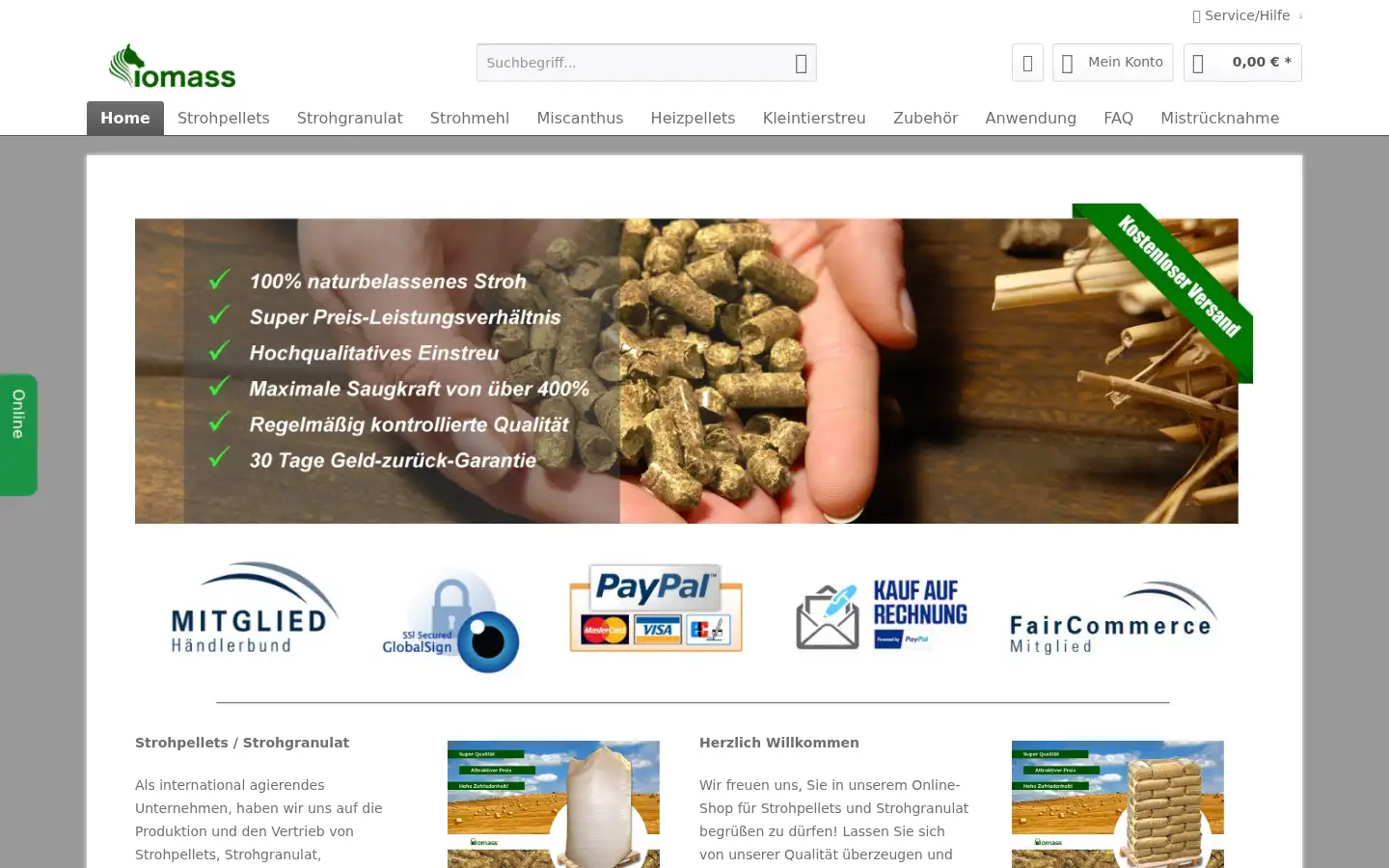 Screenshot of strohpellets-strohgranulat.de